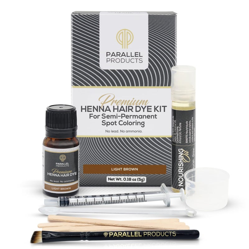 Parallel Products Spot Color Henna Kit  Henna Hair Dye  5 Grams  Tint for Professional Spot Coloring  with Nourishing Oil Mixing Dish and Application Brush  Root Touch Up Light Brown